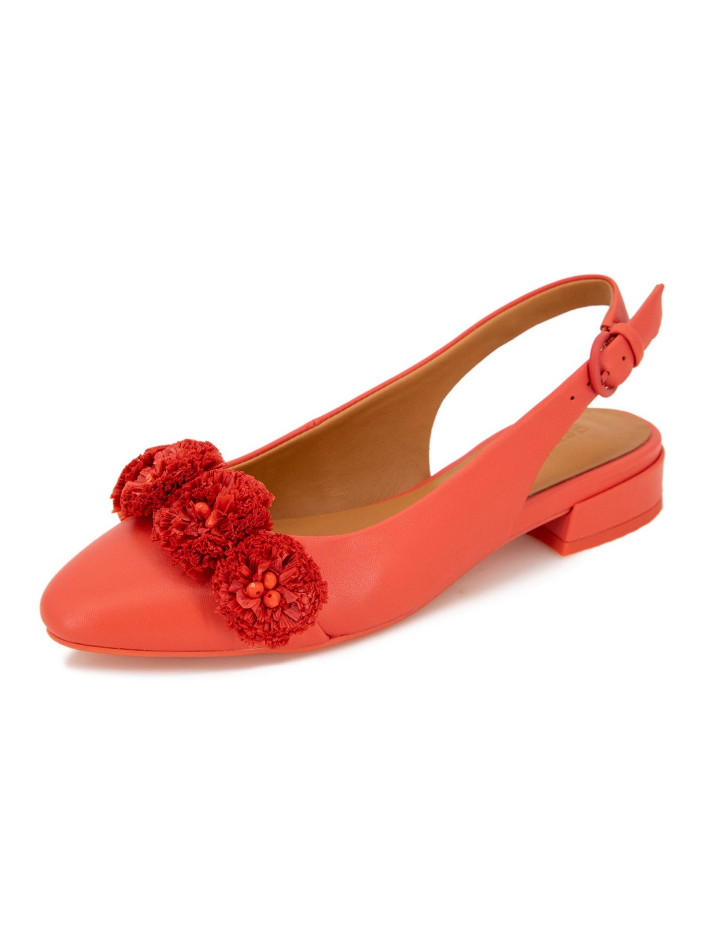 GENTLE SOULS KENNETH COLE Womens Coral Pom Pom At Vamp Cushioned Anana Pointy Toe Buckle Leather Slingback Sandal 6 M