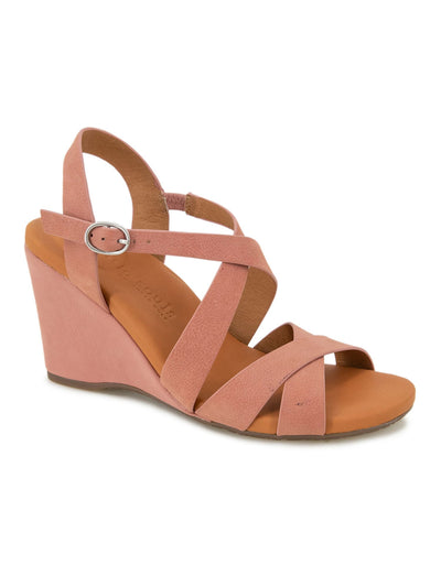GENTLE SOULS KENNETH COLE Womens Pink Goring Cushioned Isla Round Toe Wedge Buckle Leather Heeled Sandal 5 M
