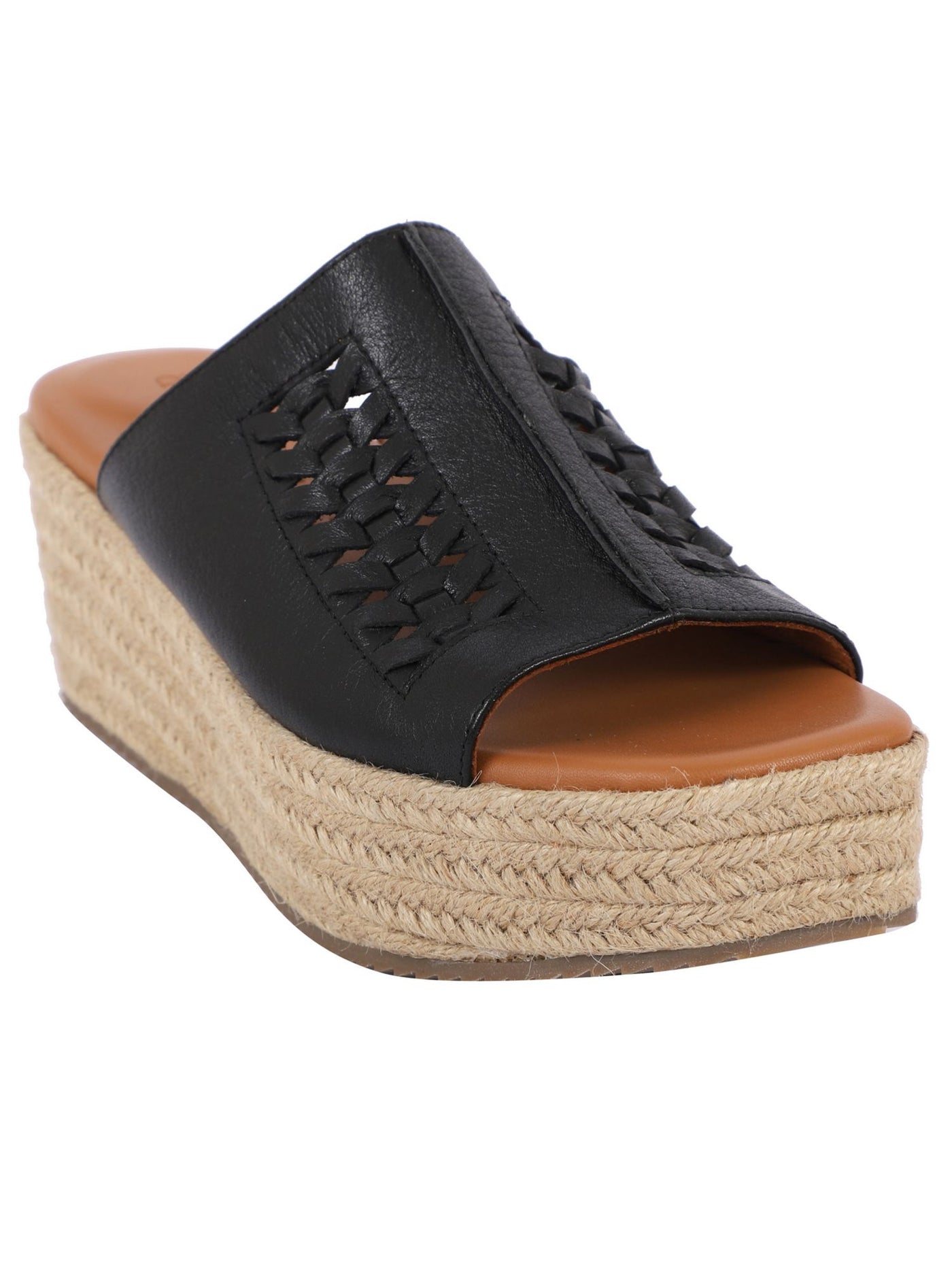 GENTLE SOULS KENNETH COLE Womens Black Goring Padded Braided Silvana Square Toe Platform Slip On Leather Espadrille Shoes 9 M