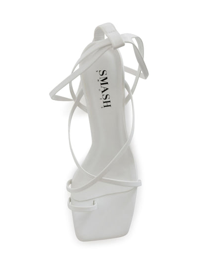 SMASH SHOES Womens White Toe Strap Strappy Padded Mona Square Toe Sculpted Heel Lace-Up Dress Heeled Sandal 14