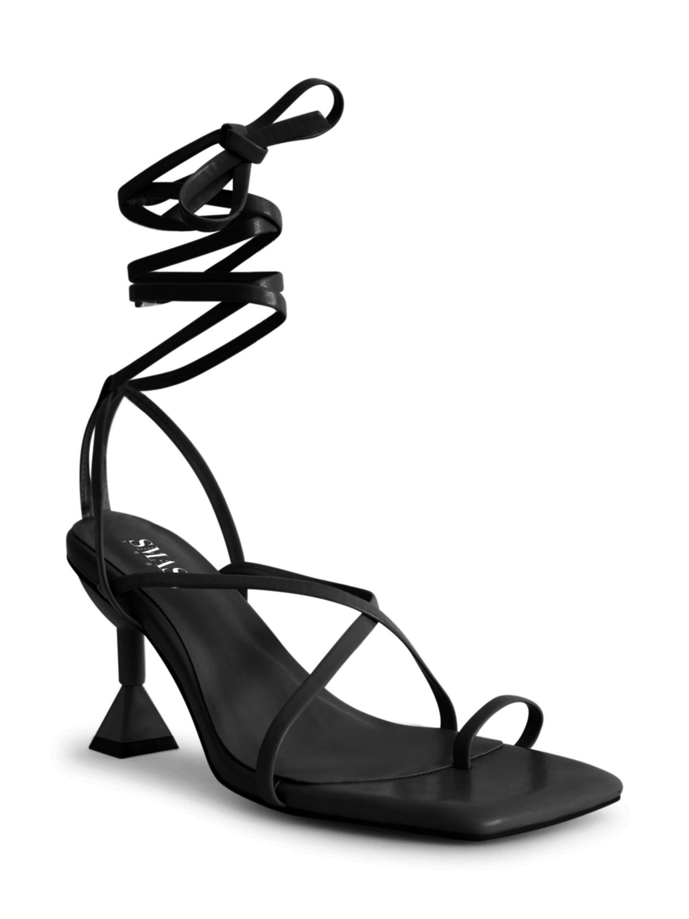 SMASH SHOES Womens Black Toe Strap Strappy Padded Mona Square Toe Sculpted Heel Lace-Up Dress Heeled Sandal 10