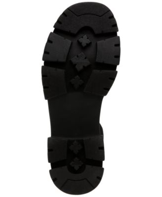 WILD PAIR Womens Black Mixed Media 1" Platformlug Sole Cushioned Ankle Strap Theodorra Round Toe Platform Slip On Sandals Shoes M