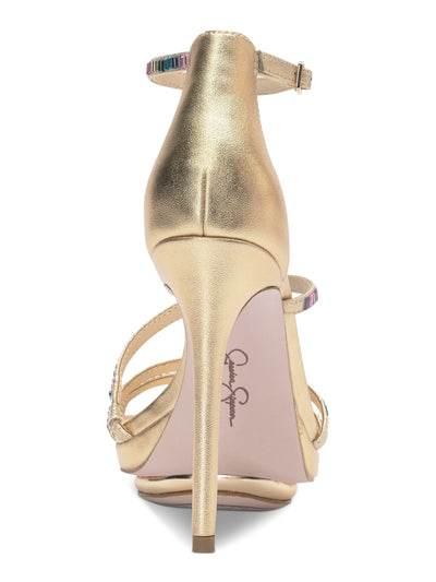 JESSICA SIMPSON Womens Gold Mixed Media 1" Platform Asymmetrical Cushioned Embellished Ankle Strap Embla Round Toe Stiletto Buckle Dress Heeled Sandal 11 M
