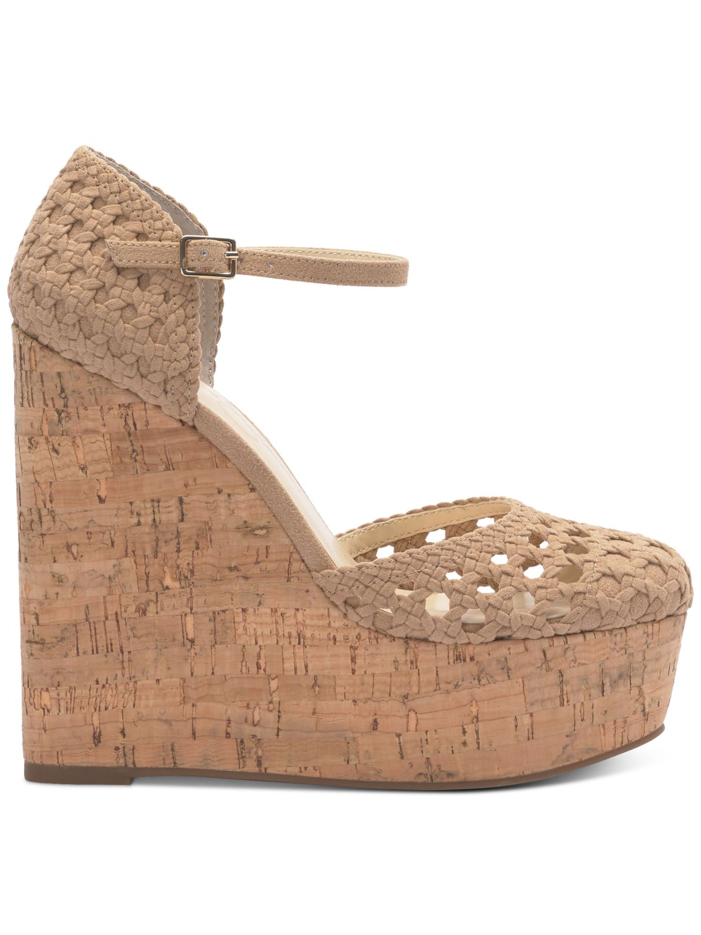 JESSICA SIMPSON Womens Beige 2 Cork-Like Wedge Woven Cut Out Marshela Round Toe Wedge Buckle Heeled Sandal 9 M