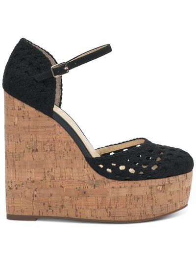 JESSICA SIMPSON Womens Black 2 Cork-Like Wedge Woven Cut Out Marshela Round Toe Wedge Buckle Dress Heeled Sandal 9.5 M