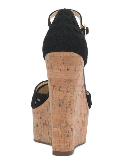 JESSICA SIMPSON Womens Black 2 Cork-Like Wedge Woven Cut Out Marshela Round Toe Wedge Buckle Dress Heeled Sandal 11 M