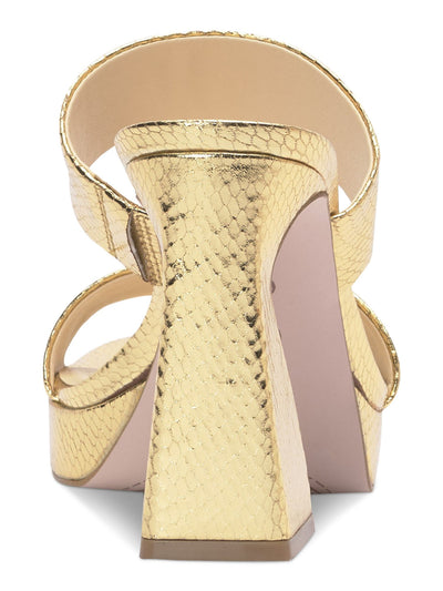 JESSICA SIMPSON Womens Gold Snake Embellished 1" Platform Goring Padded Diza Round Toe Sculpted Heel Slip On Dress Heeled Sandal 9.5 M