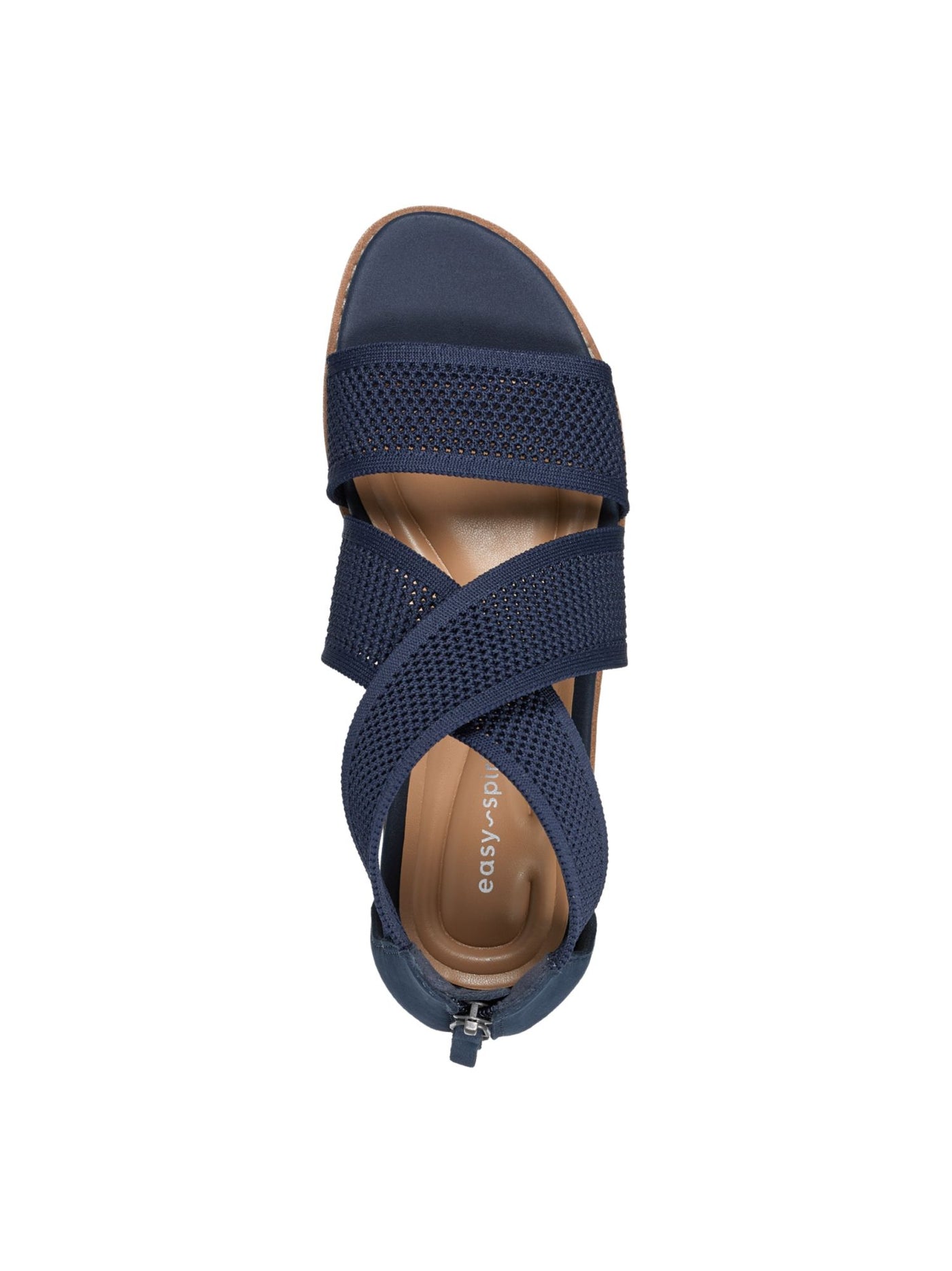 EASY SPIRIT Womens Navy Contrast Sole Cushioned Breathable Arch Support Strappy Wander Open Toe Wedge Zip-Up Sandals Shoes 8.5 M