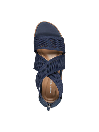 EASY SPIRIT Womens Navy Contrast Sole Cushioned Breathable Arch Support Strappy Wander Open Toe Wedge Zip-Up Sandals Shoes 8.5 M