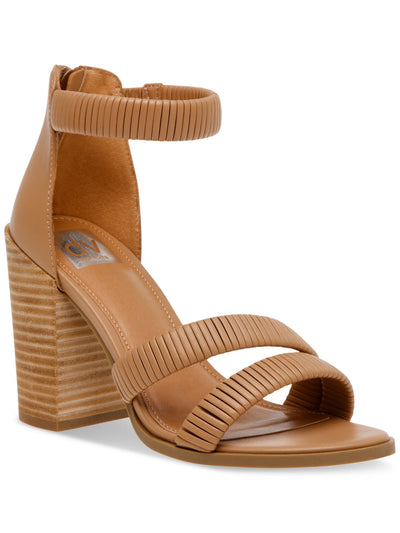 DOLCE VITA Womens Brown Padded Goring Bleeker Round Toe Block Heel Zip-Up Heeled Sandal 8.5 M