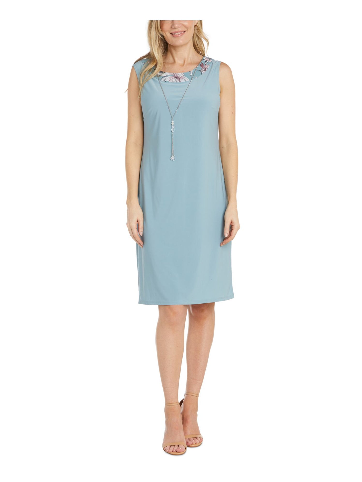 R&M RICHARDS Womens Turquoise Sleeveless Round Neck Above The Knee Wear To Work Sheath Dress 8