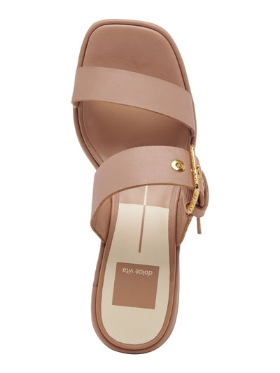DOLCE VITA Womens Beige Buckled Strap Adjustable Padded Riva Square Toe Block Heel Slip On Leather Dress Heeled Sandal 5 M