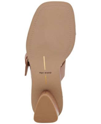 DOLCE VITA Womens Beige Buckled Strap Adjustable Padded Riva Square Toe Block Heel Slip On Leather Dress Heeled M