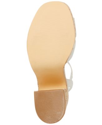 MADDEN GIRL Womens White 1-1/2" Cork-Like Platform Crisscross Straps Ankle Strap Padded Rio Round Toe Block Heel Buckle Heeled M