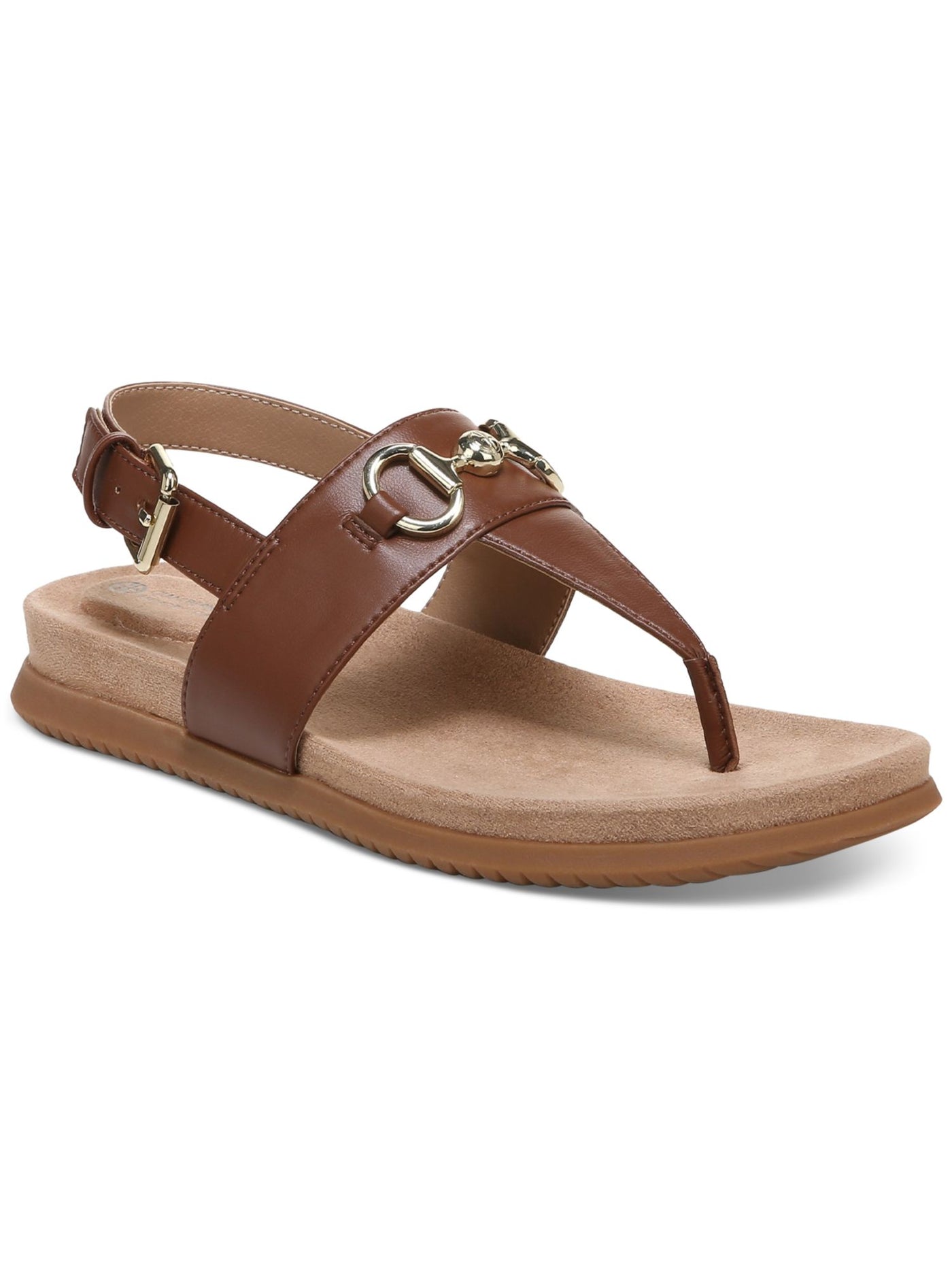 GIANI BERNINI Womens Brown Cushioned Buckle Accent Cynthiaa Round Toe Wedge Buckle Thong Sandals Shoes 7.5 M