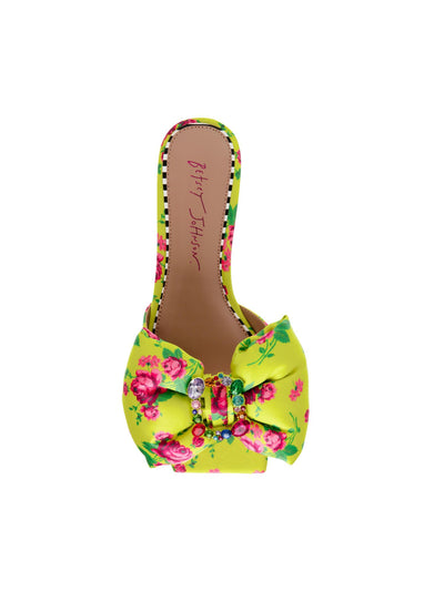 BETSEY JOHNSON Womens Green Floral Padded Bow Accent Embellished Daisyy-g Square Toe Slip On Slide Sandals Shoes 5.5 M