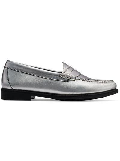 G.H. BASS Womens Silver Penny Keeper Arch Support Cushioned Whitney Easy Round Toe Block Heel Slip On Leather Loafers Shoes 9.5 M