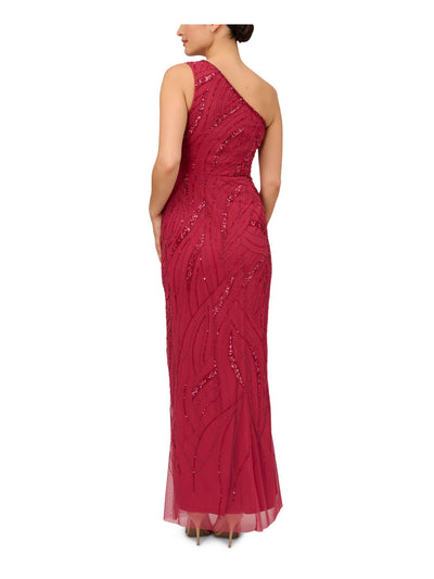 ADRIANNA PAPELL Womens Red Zippered Lined Side Slit Sleeveless Asymmetrical Neckline Full-Length Evening Gown Dress 2