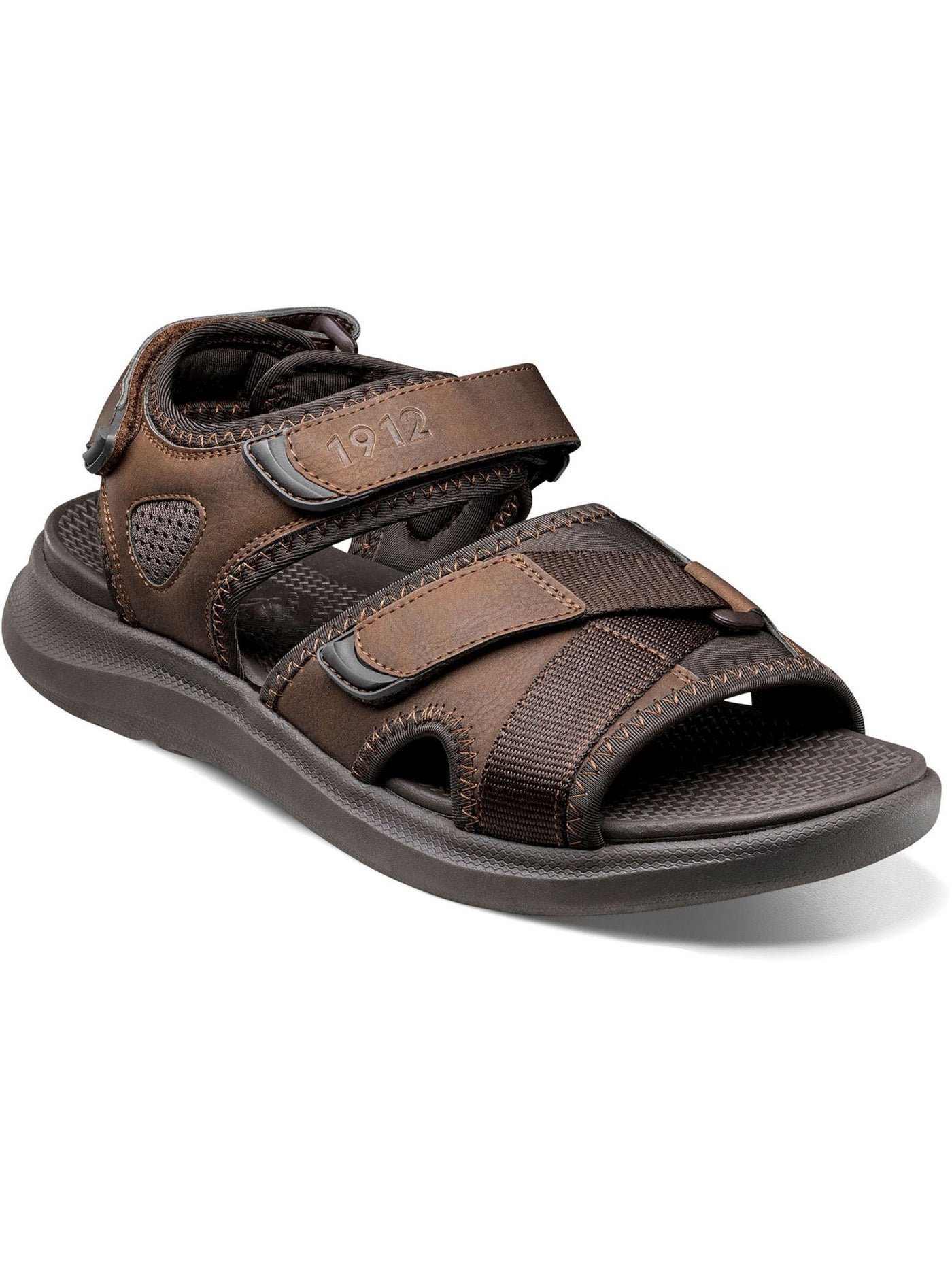 NUNN BUSH Mens Brown Mixed Media Triple Strap Cushioned Lightweight Rio Vista Round Toe Wedge Sandals Shoes 13 M