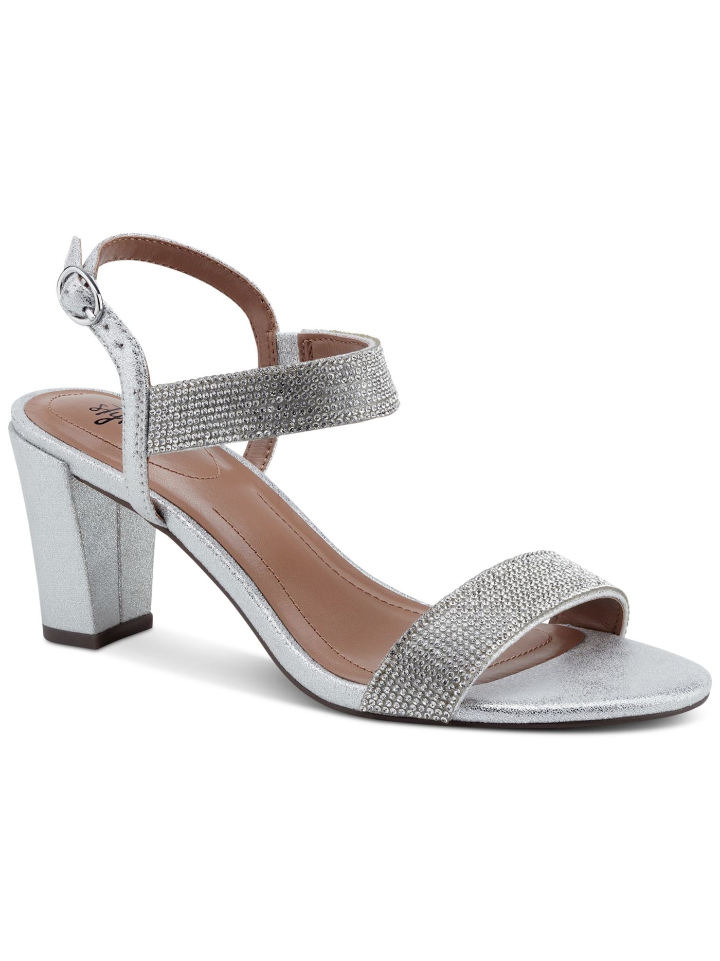 STYLE & COMPANY Womens Silver Mixed Media Padded Goring Bonitaa Round Toe Cone Heel Buckle Dress Slingback Sandal 8 M