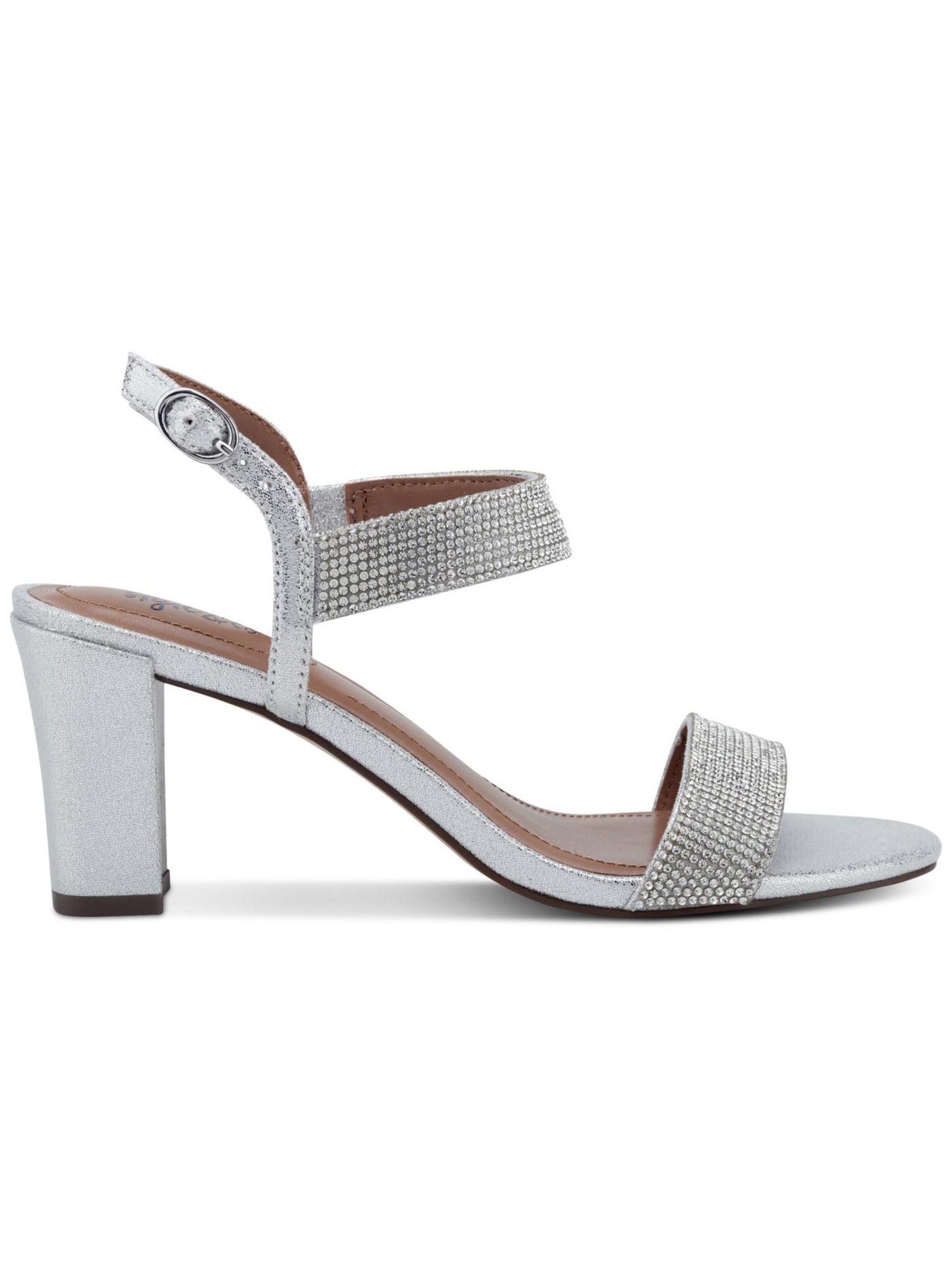 STYLE & COMPANY Womens Silver Mixed Media Padded Goring Bonitaa Round Toe Cone Heel Buckle Dress Slingback Sandal 9.5 M