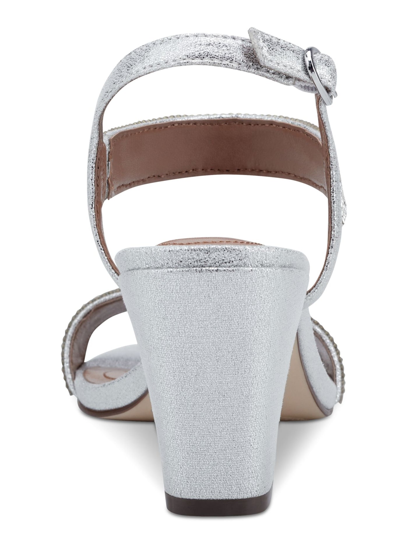 STYLE & COMPANY Womens Silver Mixed Media Padded Goring Bonitaa Round Toe Cone Heel Buckle Dress Slingback Sandal 6 M