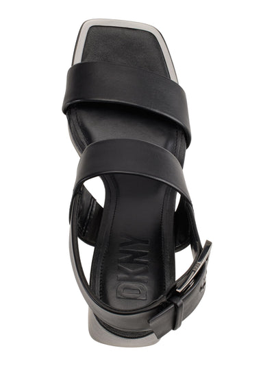 DKNY Womens Black 1" Platform Ankle Strap Padded Bibiana Square Toe Block Heel Buckle Leather Dress Slingback Sandal 11 M