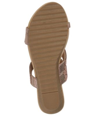 G.C. SHOES Womens Gold Mixed Media Asymmetrical Straps Metallic Cushioned Padded Rhinestone Mona Round Toe Wedge Slip On Dress Heeled