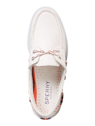 SPERRY Mens Ivory Moc Toe Contrast Heel Stripe Padded Goring Non-Marking Round Toe Slip On Boat Shoes 12 M