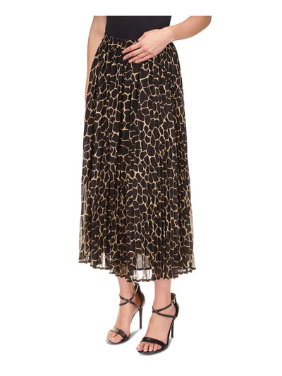 MICHAEL MICHAEL KORS Womens Black Lined Sheer Elastic Waist Pull On Animal Print Maxi Accordion Pleat Skirt XL