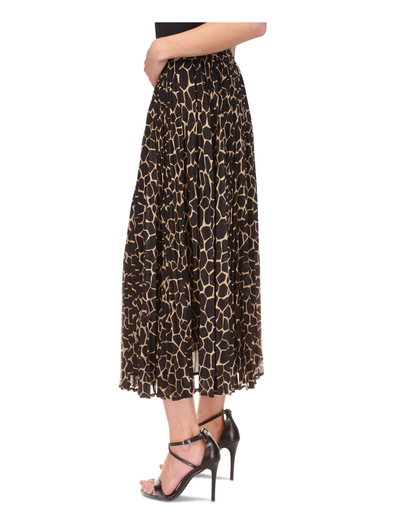 MICHAEL MICHAEL KORS Womens Black Lined Sheer Elastic Waist Pull On Animal Print Maxi Accordion Pleat Skirt XL