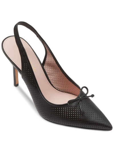 KATE SPADE NEW YORK Womens Black Padded Goring Perforated Bow Accent Veronica Pointed Toe Stiletto Slip On Leather Slingback 6 B