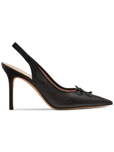 KATE SPADE NEW YORK Womens Black Padded Goring Perforated Bow Accent Veronica Pointed Toe Stiletto Slip On Leather Slingback 6 B