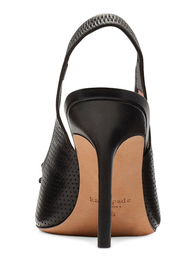 KATE SPADE NEW YORK Womens Black Padded Goring Perforated Bow Accent Veronica Pointed Toe Stiletto Slip On Leather Slingback 6 B