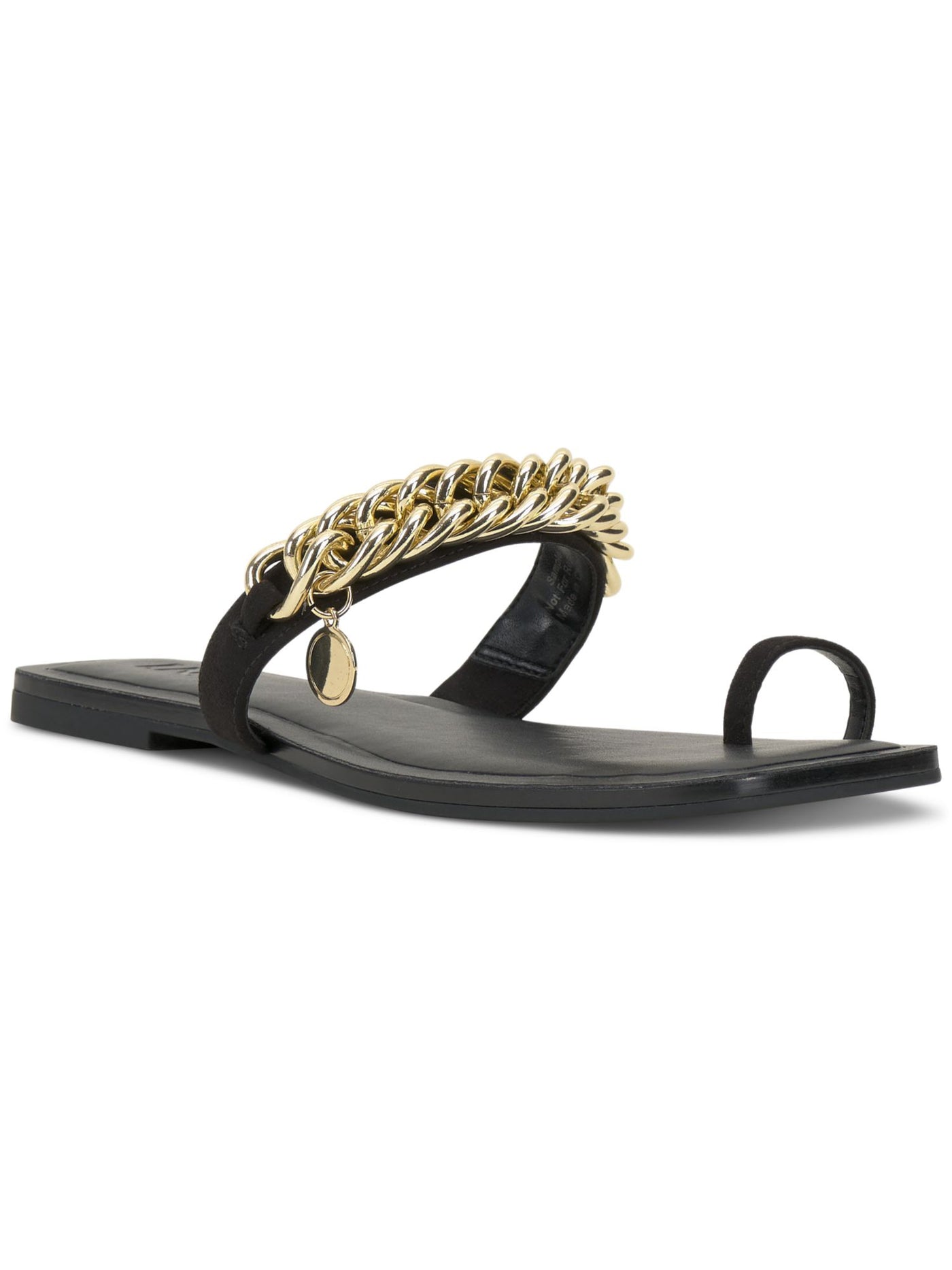 INC Womens Black Padded Chain Accent Toe Ring Slip Resistant Goring Peetie Square Toe Slip On Slide Sandals Shoes 10 M
