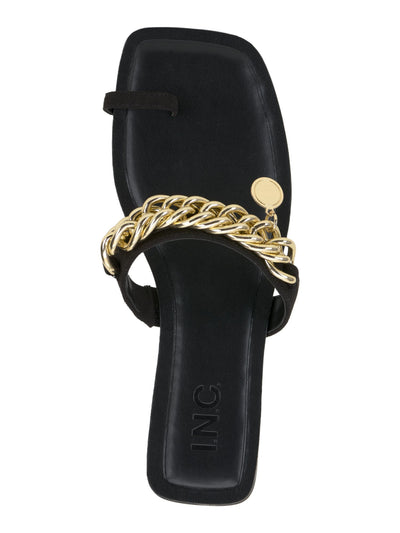 INC Womens Black Padded Chain Accent Toe Ring Slip Resistant Goring Peetie Square Toe Slip On Slide Sandals Shoes 10 M