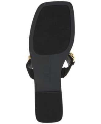 INC Womens Black Padded Chain Accent Toe Ring Slip Resistant Goring Peetie Square Toe Slip On Slide Sandals Shoes M