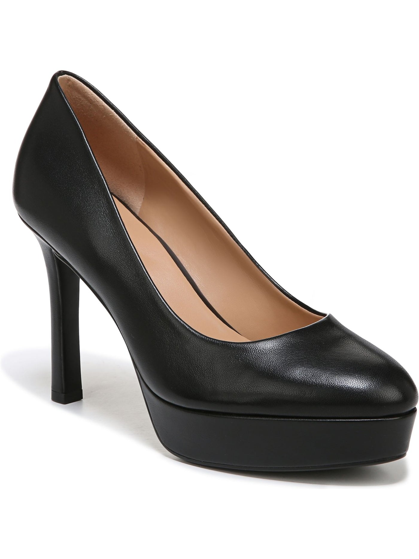 NATURALIZER Womens Black 1" Platform Shock Absorbing Cushioned Slip Resistant Camilla Almond Toe Stiletto Slip On Leather Dress Pumps Shoes 8 M