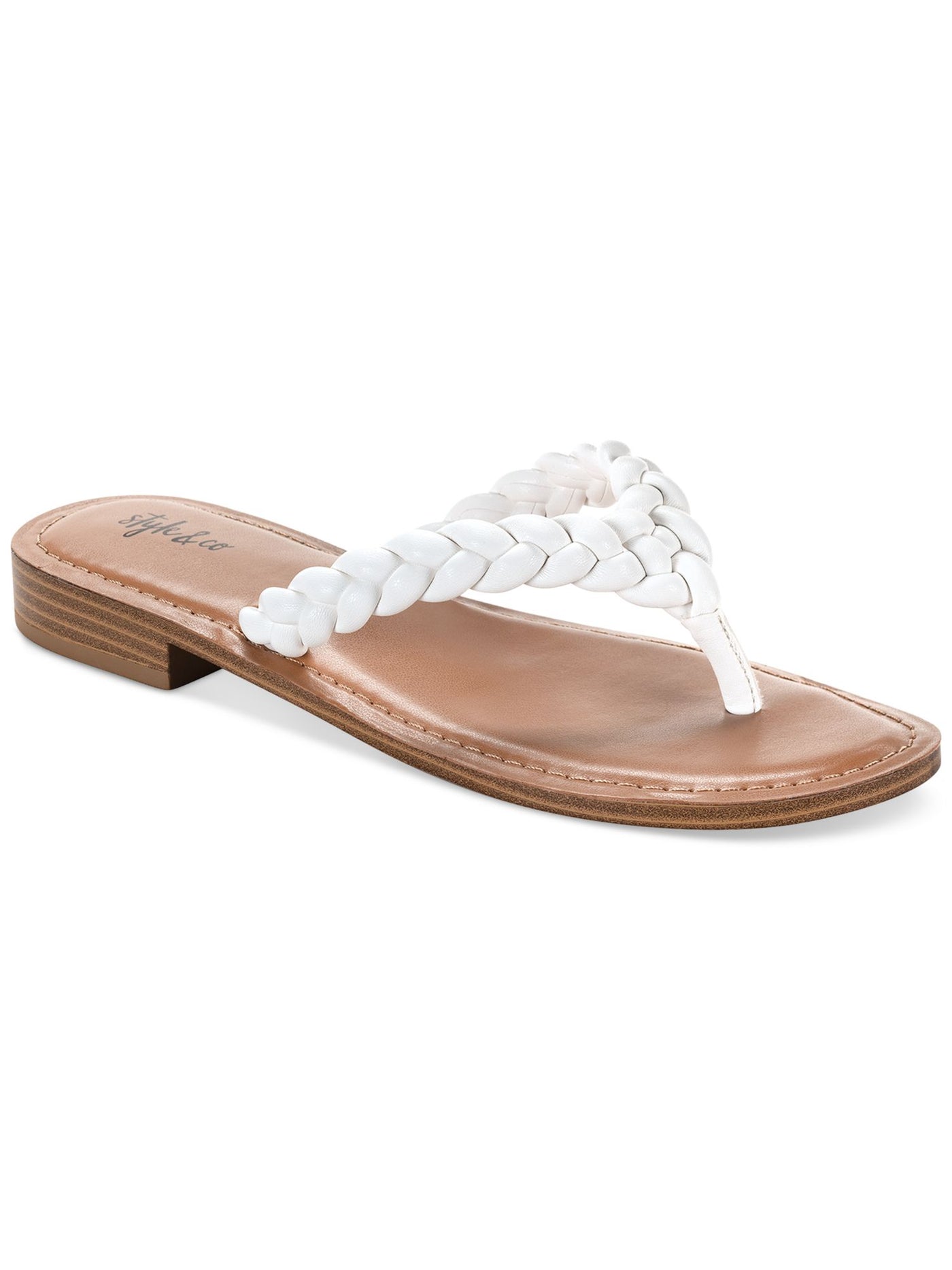 STYLE & COMPANY Womens White Braided Padded Brandiie Round Toe Slip On Flip Flop Sandal 11