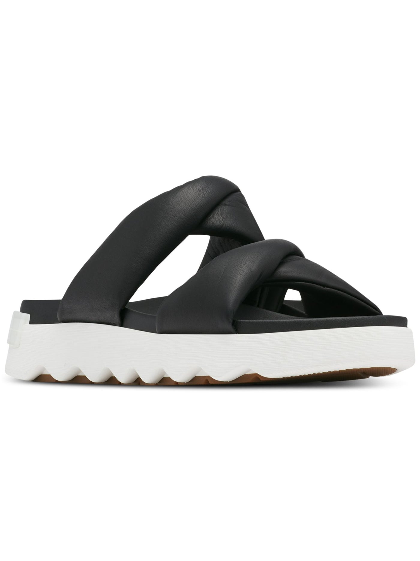 SOREL Womens Black Twisted Treaded Comfort Padded Vibe Round Toe Platform Slip On Leather Slide Sandals Shoes 5.5