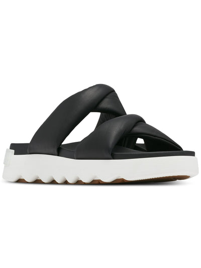SOREL Womens Black Twisted Treaded Comfort Padded Vibe Round Toe Platform Slip On Leather Slide Sandals Shoes 5.5