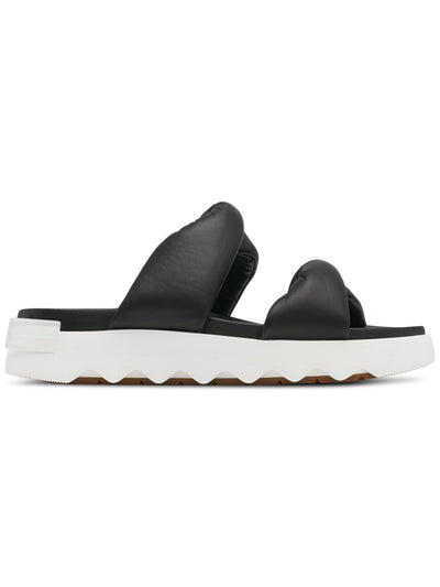 SOREL Womens Black Twisted Treaded Comfort Padded Vibe Round Toe Platform Slip On Leather Slide Sandals Shoes 5.5