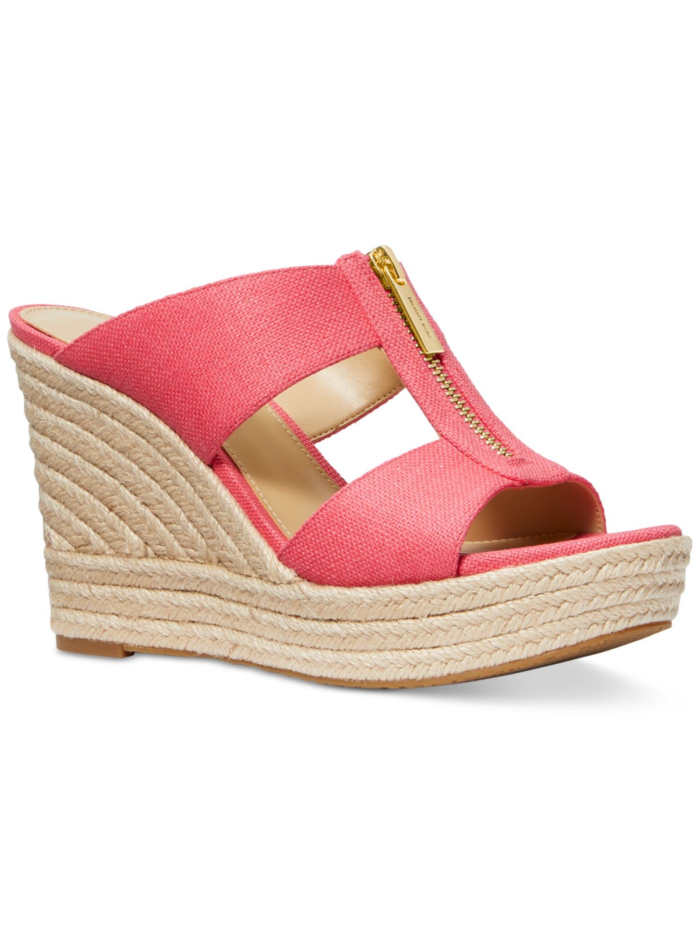 MICHAEL MICHAEL KORS Womens Coral Zippered Cut Out 1" Platform Padded Braided Bradley Open Toe Wedge Slip On Heeled Sandal 7
