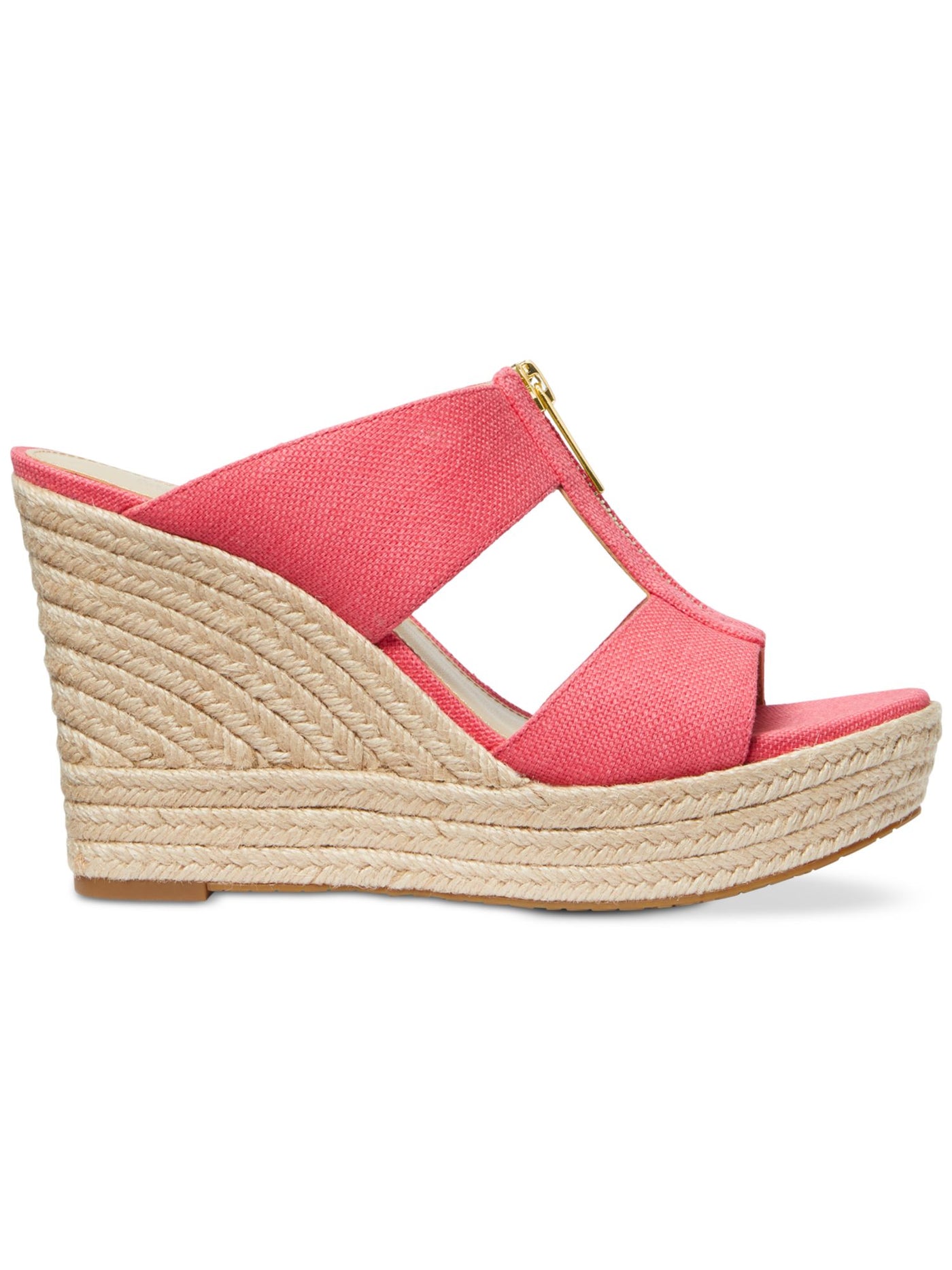 MICHAEL MICHAEL KORS Womens Coral Zippered Cut Out 1" Platform Padded Braided Bradley Open Toe Wedge Slip On Heeled Sandal 7