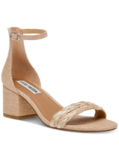 STEVE MADDEN Womens Beige Raffia Woven Padded Ankle Strap Goring Irenee Open Toe Block Heel Buckle Heeled Sandal 6 M