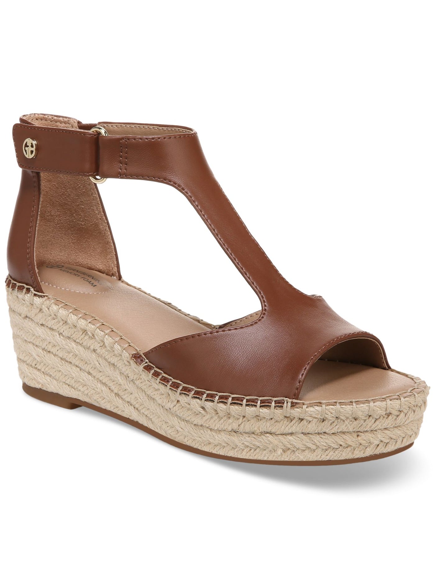 GIANI BERNINI Womens Brown 1" Platform Cushioned T-Strap Goring Caylaa Open Toe Wedge Espadrille Shoes 7.5 M