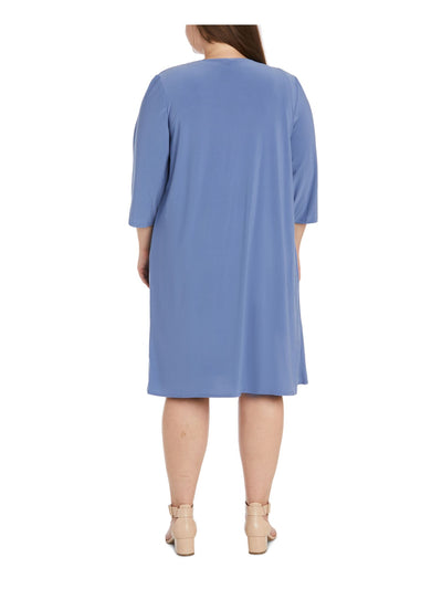R&M RICHARDS WOMAN Womens Blue 3/4 Sleeve Open Front Wear To Work Waterfall Cardigan Plus 16W