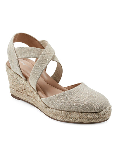 EASY SPIRIT Womens Gold Woven Stretchy Straps Arch Support Cushioned Meza Round Toe Wedge Slip On Espadrille Shoes 5.5 M
