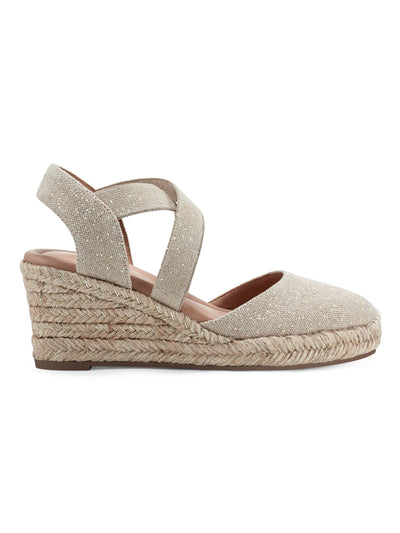 EASY SPIRIT Womens Gold Woven Stretchy Straps Arch Support Cushioned Meza Round Toe Wedge Slip On Espadrille Shoes 5.5 M