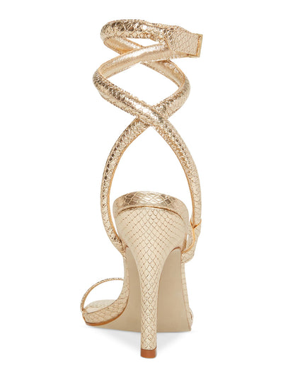 STEVE MADDEN Womens Gold Snake Padded Ankle Strap Scalia Split Toe Stiletto Buckle Heeled Sandal 10 M